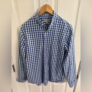 Blue and White Gingham Secret Wash Button Down Shirt - Stretch